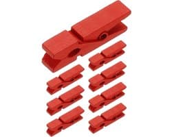 PATIKIL 0,7 x 3,5 cm wasknijpers, hout, klemmen, 50 stuks, kleurrijke houten knijpers met sterke greep, fotoclips voor het ophangen van foto's, kleding, foto's, decoratief knutselwerk, rood