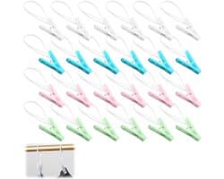 Dailygoods- Wasknijpers 24 stuks - Antislip PP Kunststof/Metaal - Verstelbare Ophangkoord - Duurzaam/Weerbestendig - Ergonomische Grip - Krachtige Veer - Wasclips