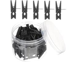 Houten Punaise Clips - Decoratieve Spelden - Foto's Bevestigen - Met Geïntegreerde Clip - 3.5x2cm - Zwart