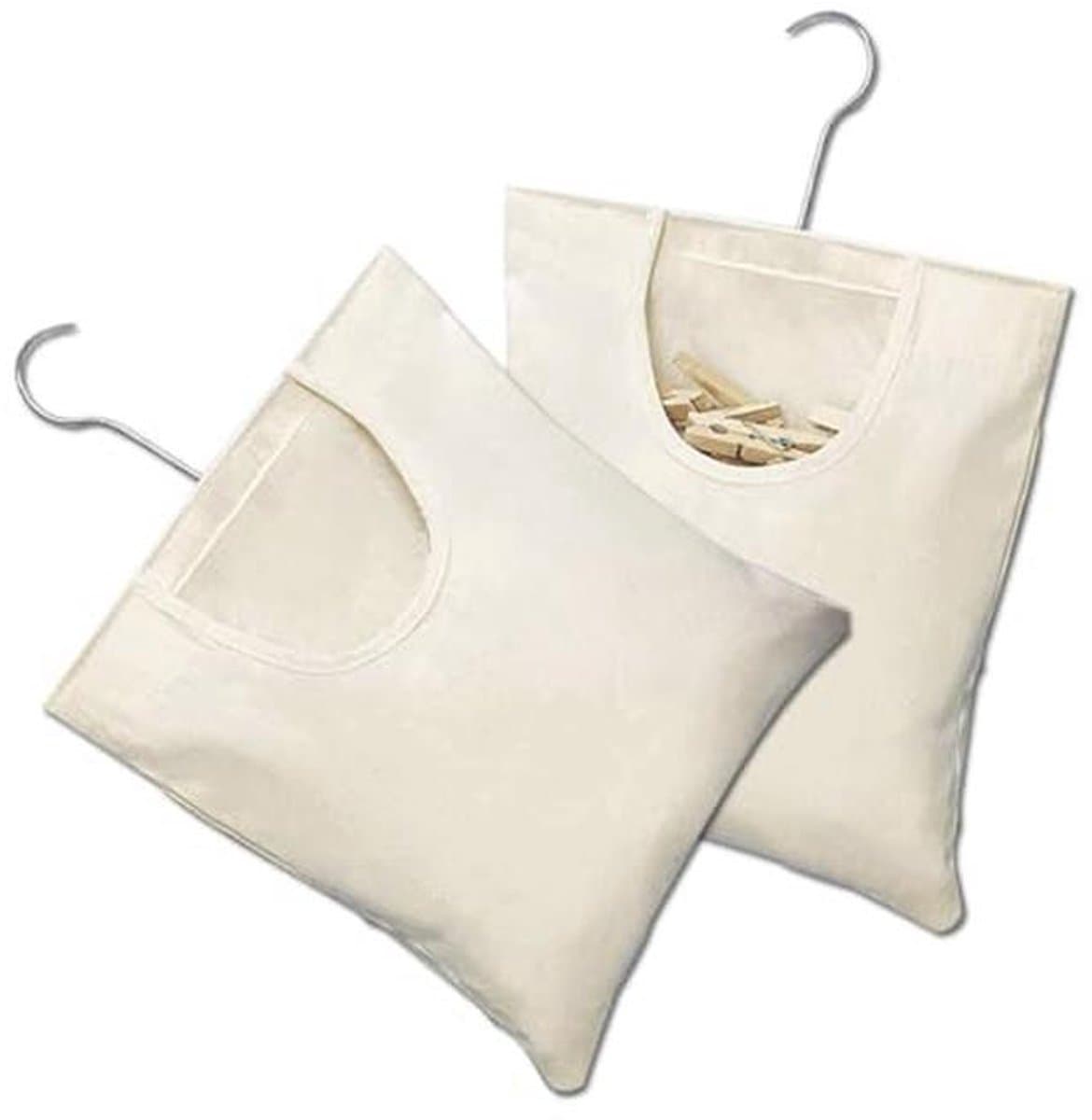 Dailygoods- Wasknijperzak Duurzaam - Wasknijpertas - Opbergtas - Hangende Wasknijperzak - 2 Stuks - 27 x 32 cm - Beige — afbeelding 1