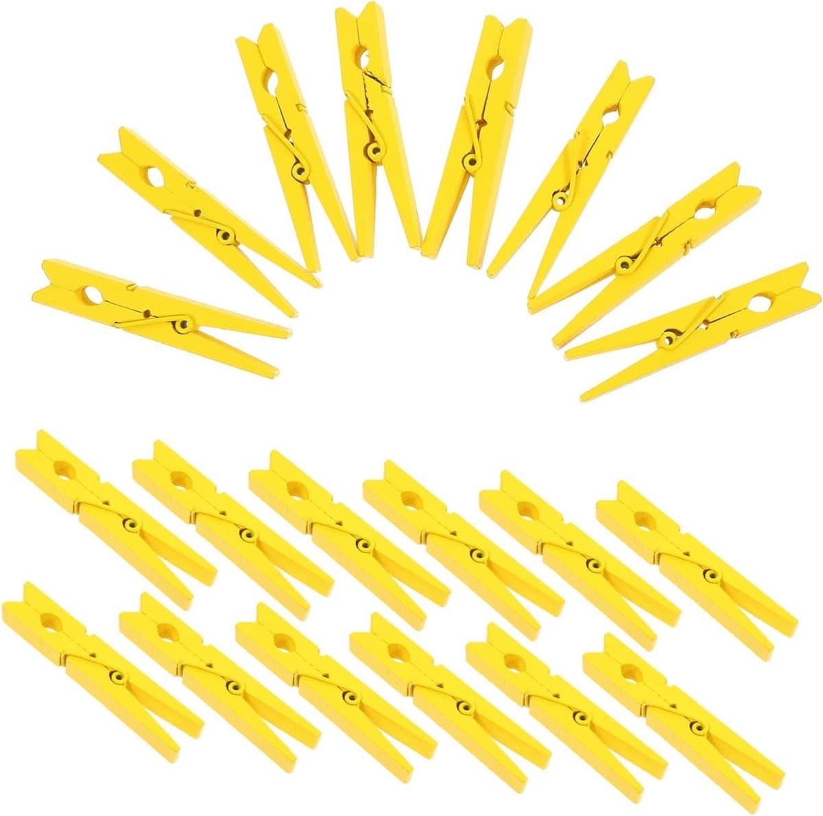EGoods - Set van 30 bamboe wasknijpers voor de waslijn in natuurlijke houtkleur met geel accent — afbeelding 1