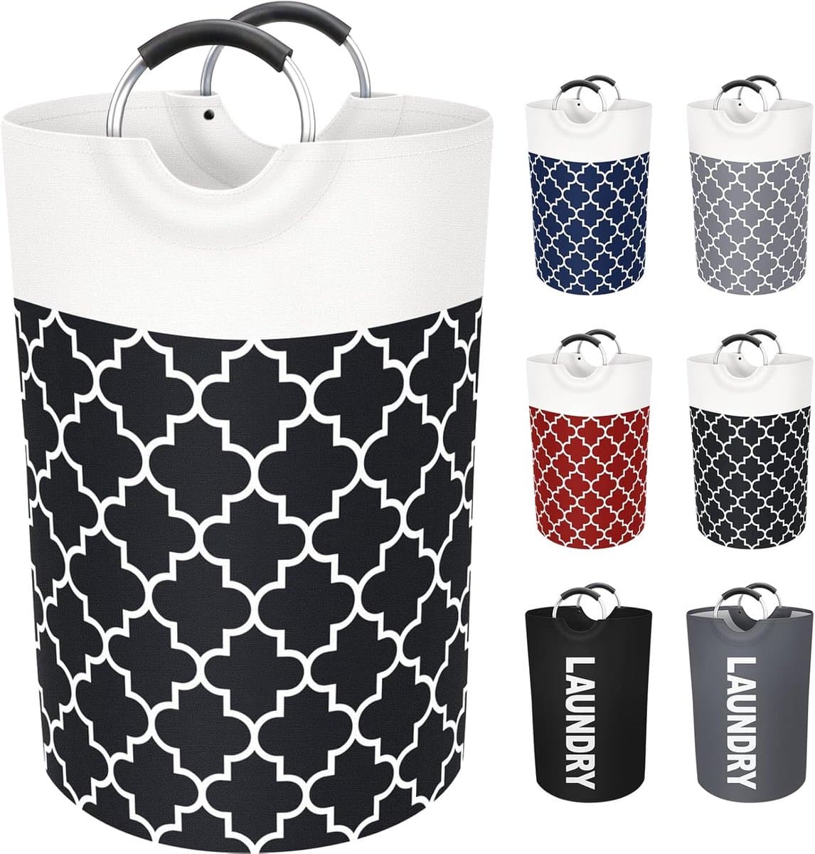 Wasmand 82 liter - Opvouwbare wasmand - Stoffen wasmand - Wasmand met grote capaciteit - Wasmand met handvatten - Opbergmand voor de was - Wasmand voor studentenkamers, slaapzalen en thuis - 38*75 cm - Zwart — afbeelding 1