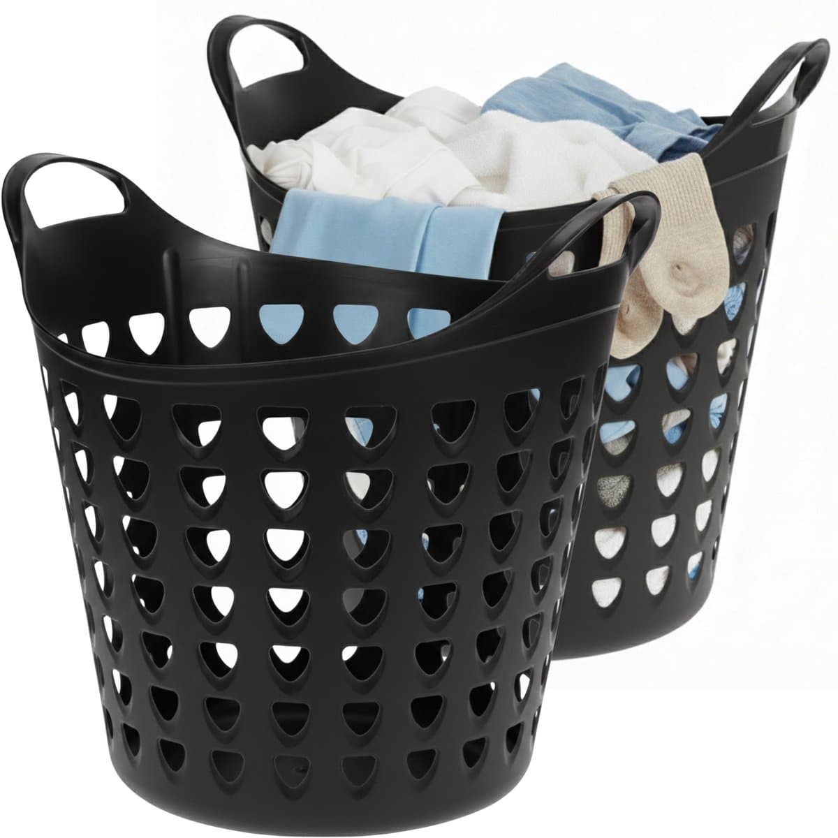 Excellent Houseware Flexibele wasmand - 2x - zwart - 26 liter - kunststof - 40 x 41 cm — afbeelding 1