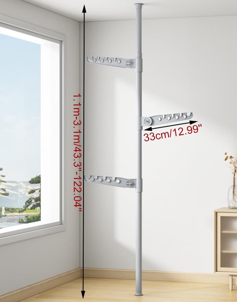 Telescopisch 3-Laags Vloer-tot-plafond Spanrek - Kledingrek - Droogrek - Opbergrek - Voor Thuis - Balkon - Kantoor - 110-310 cm — afbeelding 1