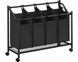 Wassorteerder met 4 zakken - Kledingorganisator - Afneembare zakken - Zware constructie - 105 cm x 38,5 cm x 81 cm
