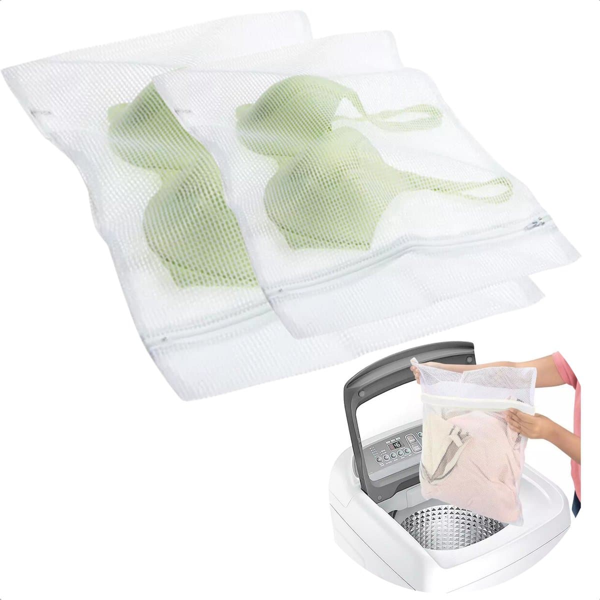 Waszakken Set - Wasnetten - Waszak met Ritssluiting - Was Zak - 40x30 cm & 30x25 cm - Wit - Inclusief EBOOK — afbeelding 1