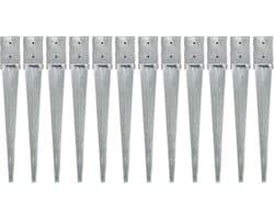 vidaXL - Grondpinnen - 12 - st - 10x10x76 - cm - gegalvaniseerd - staal - zilverkleurig — afbeelding 1