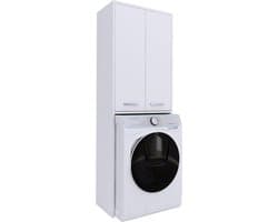 Kast boven wasmachine - Badkamerkast - Opbergen badkamer - Met legplanken - 64x180 cm - Wit