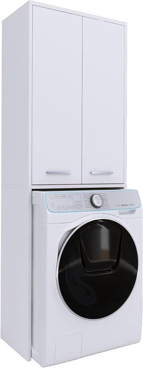 Kast boven wasmachine - Badkamerkast - Opbergen badkamer - Met legplanken - 64x180 cm - Wit — afbeelding 1