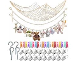 Opbergnet Bohemian Macramé - Hangende Opberger - Opberg Etui - Knuffels - Decoratie - 40 Clips - 2 m Pluche Dier - Opbergnetten