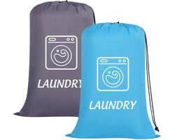 Waszakken grote reizen 24 x 36 inch - trekkoord - blauw en grijs - ideaal voor op reis - ShopVlot