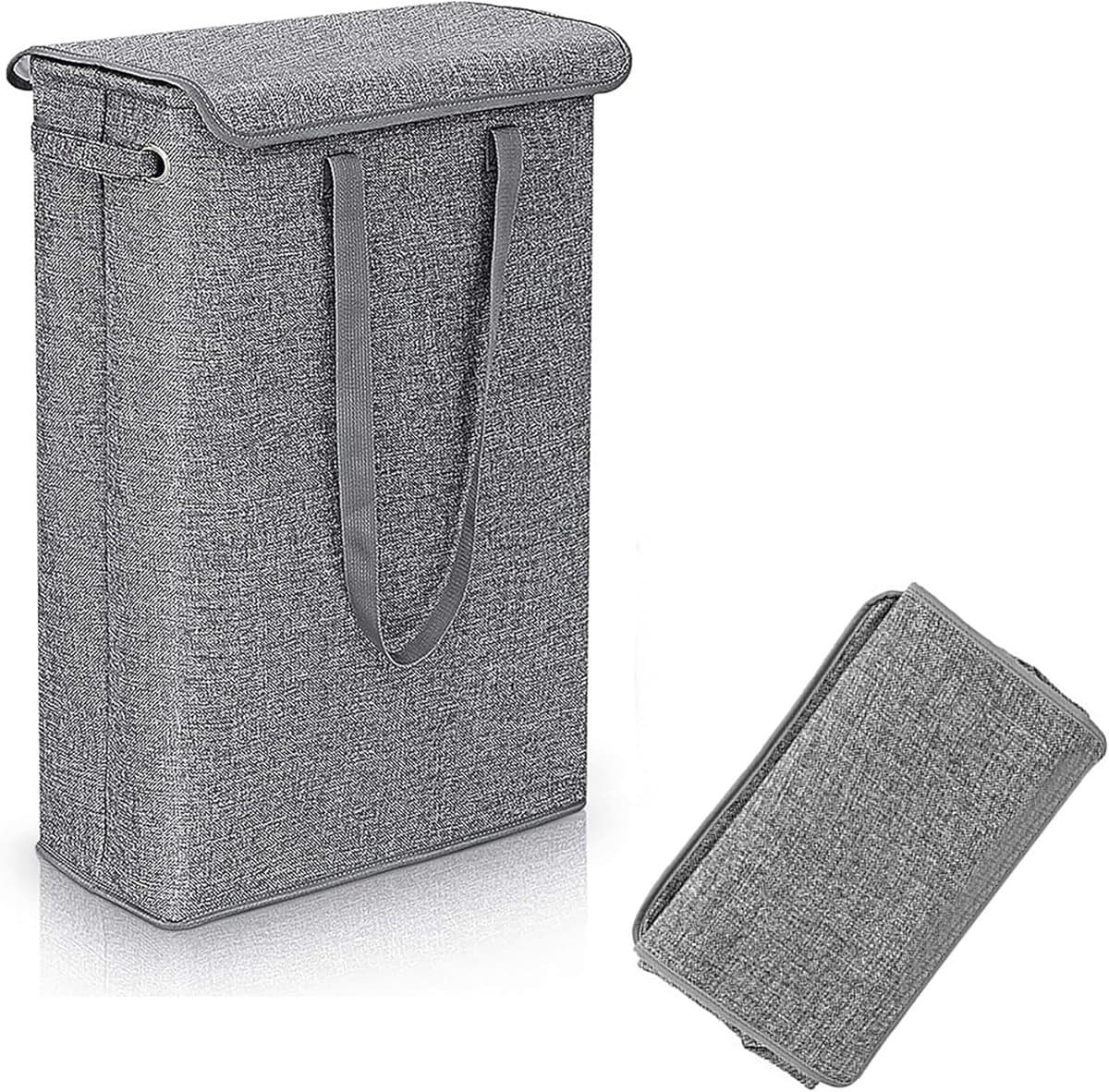 Laundry basket with lid, dark grey, 1 x dirty laundry basket, tightly foldable, carry handle for transport and - ShopVlot — afbeelding 1