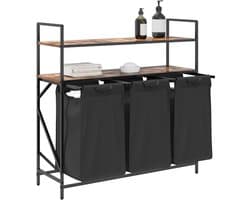 Wasmand – Wasbak – Wascontainer – Wasbox – Waskuip – 3 Compartimenten – Stalen Frame Met Eiken Planken