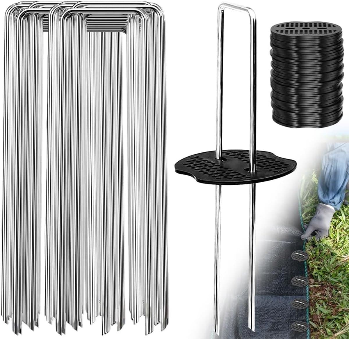 Set van 50 Grondankers met 50 Gegalvaniseerde Metalen Ringen voor Tuin, Camping en Kunstgras - Roestbestendig en Duurzaam — afbeelding 1