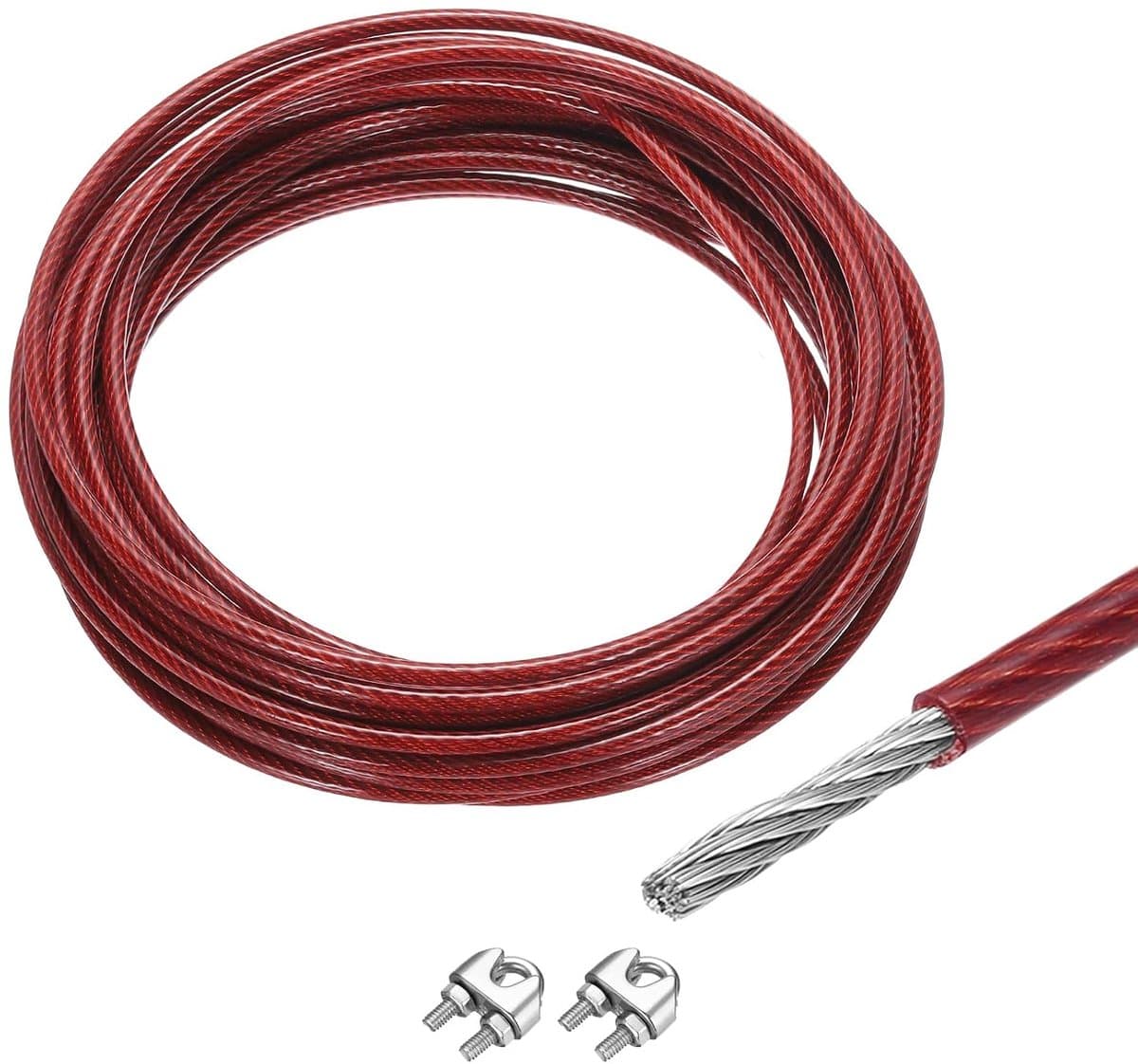 SnelShoppen - 10 m roestvrijstalen draadkoord 304 5 mm vinyl gecoat met 2 schroefspindels voor ophangen, droogrek, tuin, feestdecoratie, DIY kabelleun — afbeelding 1