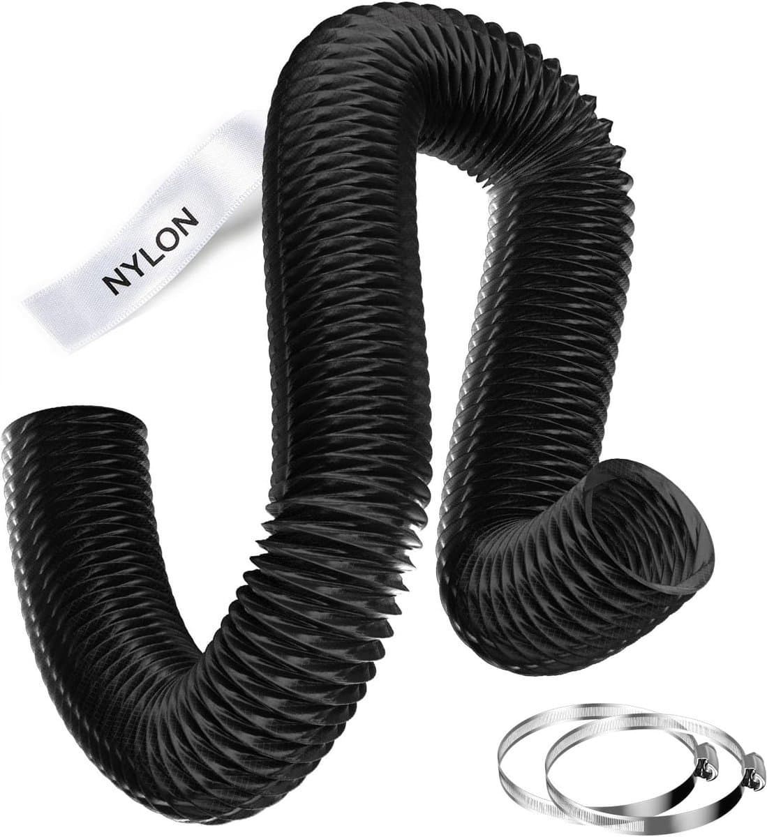 SnelShoppen - 75mm Hittebestendige Luchtductslang 5m, Flexibele Nylon Ventilatieslang met 2 Klemmen, Buigzaam en Afkappbaar voor Ventilatie, Afvoer, W — afbeelding 1