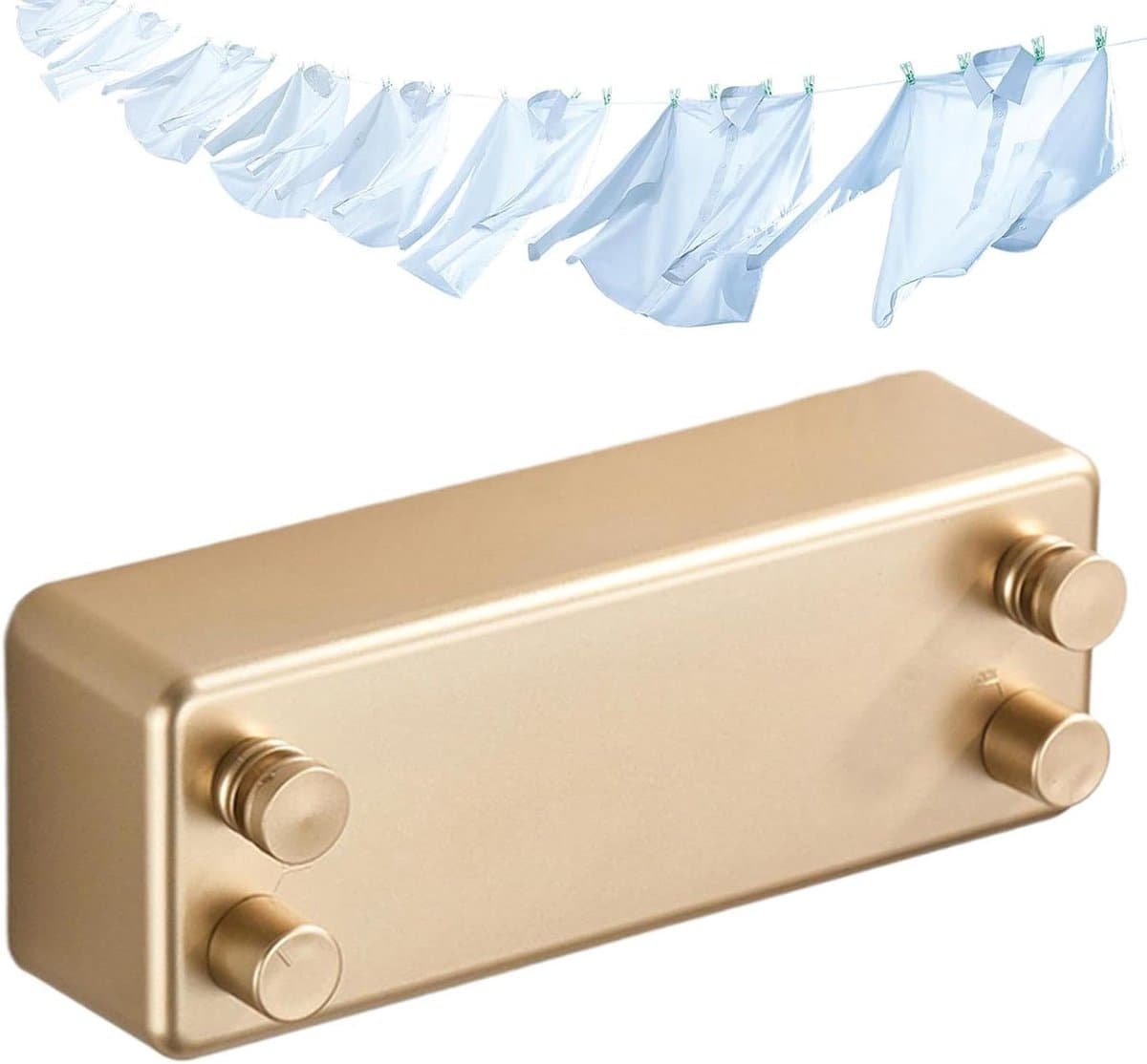 Intrekbare Waslijn - Droogrek Kledingrek - Kleding Drogen - Installatie Zonder Boren - 23 x 65 x 23 cm - Goud — afbeelding 1