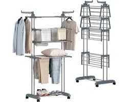 Sogiol® Droogrek Staand met 5 Niveaus - Inklapbaar Wasrek op Wielen - Grijs