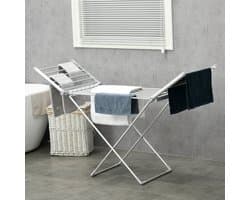 MIVRAY Droogrek – Elektrisch Met Verwarmingsfunctie 45–55 °C – 144 x 53 x 91 cm – Aluminium – Zilver – Inklapbaar Met Uitschuifbare Zijvleugels