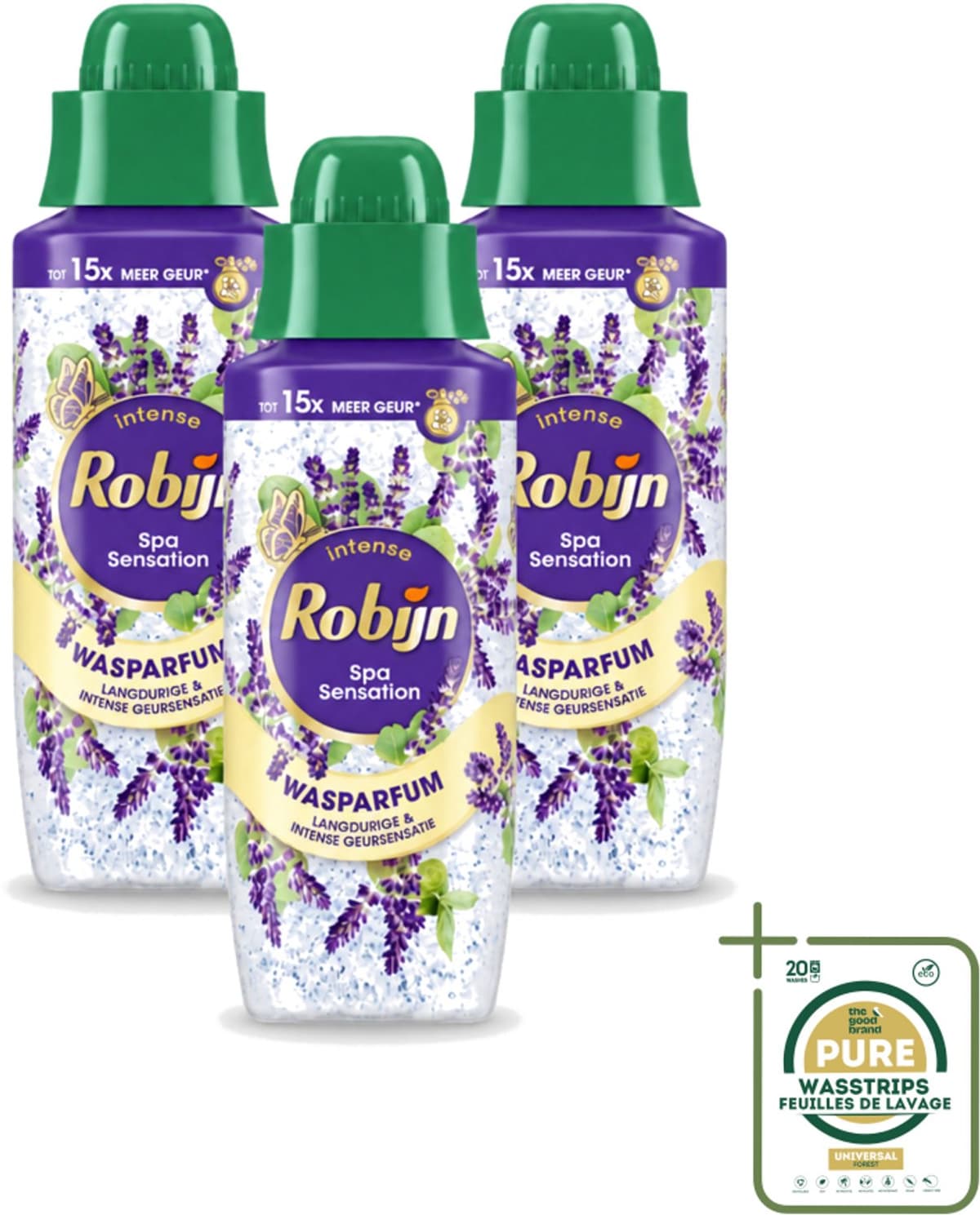 3 x Robijn – Wasparfum – Intense Spa Sensation – 342 ml - Wasstrips - Wasparfum - Wasparfum Spa - Geur - Geurparlletjes - Wasmiddel — afbeelding 1