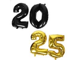 1set Grote Cijfers Ballonnen Zwart Gouden Aluminium Folie Ballonnen Voor Nieuwjaarsfeest Afstudeerfeest Decoraties Eenvoudig Te Inflateren Met Pomp of Machine