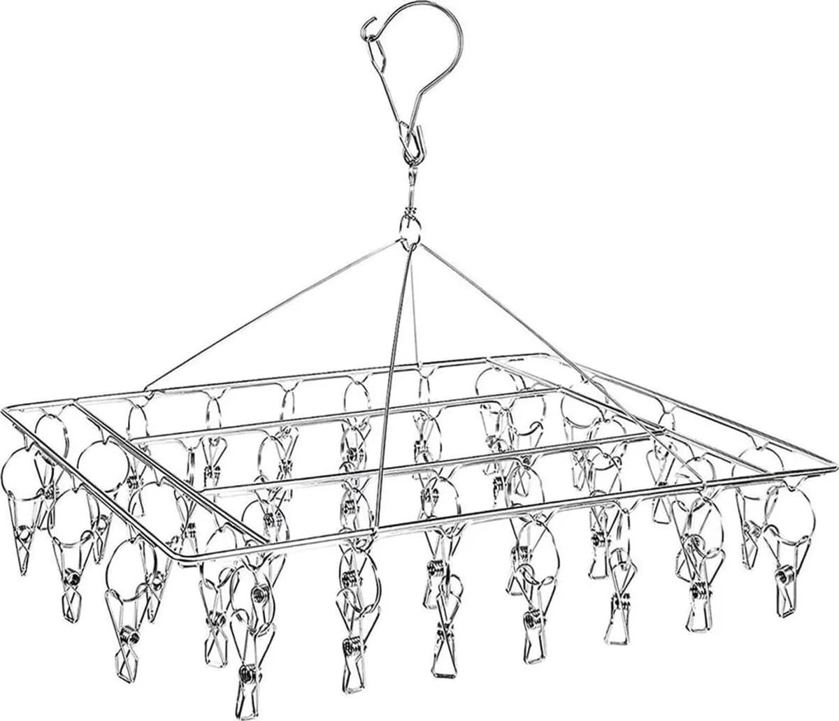 Sokkendroogrek Geschikt voor 30 wasknijpers, kledingdroogrek, waslijn, hanger, metalen wasknijpers, rechthoekige vorm, Geschikt voor het drogen van babykleding, handdoeken, ondergoed en delicate bh's. — afbeelding 1
