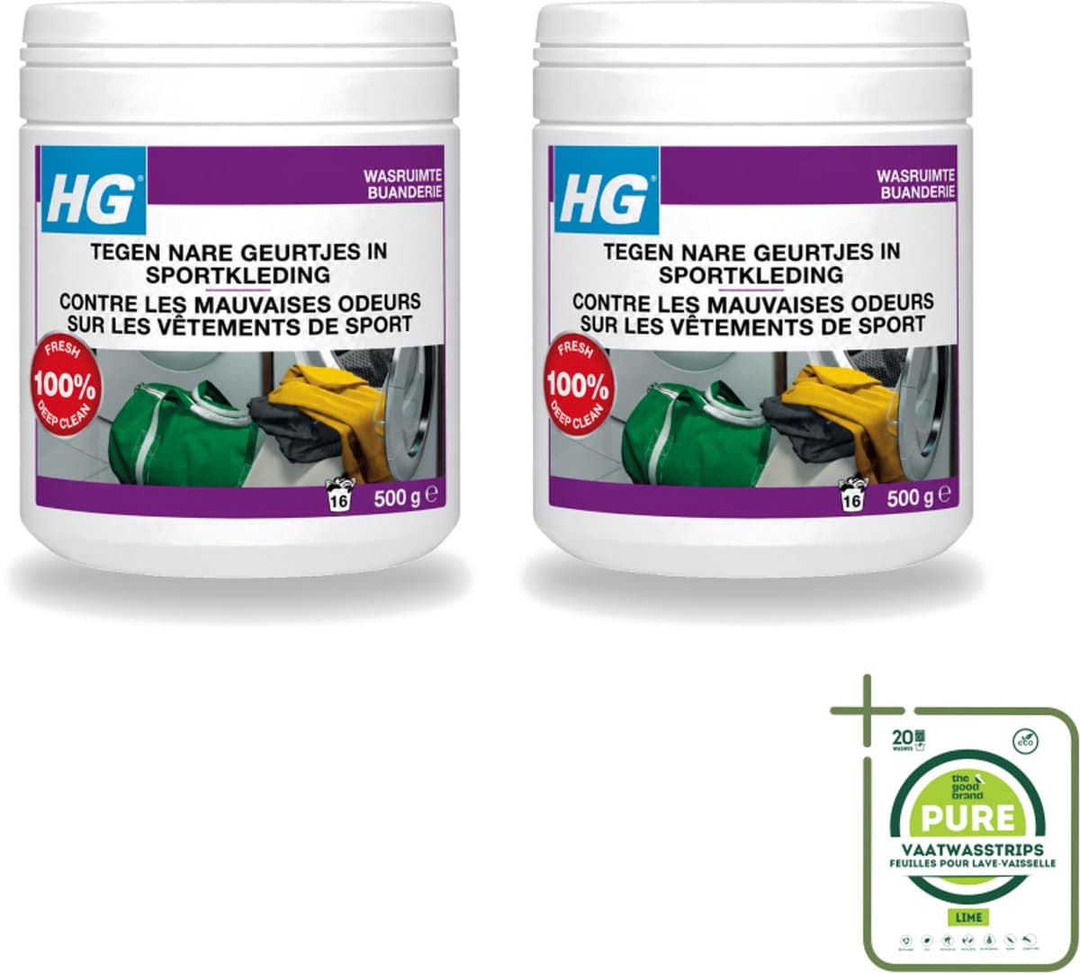2 x HG - Wasruimte - Tegen Nare Geurtjes In Sportkleding - Wasmiddeltoevoeging - 500 g - Grootverpakking - Vaatwasstrips - Geurverwijdering Sportkleding - Stankmoleculen Verwijderen - Wasmiddel Toevoeging - Sportkleding Geur - Handdoek Geur — afbeelding 1