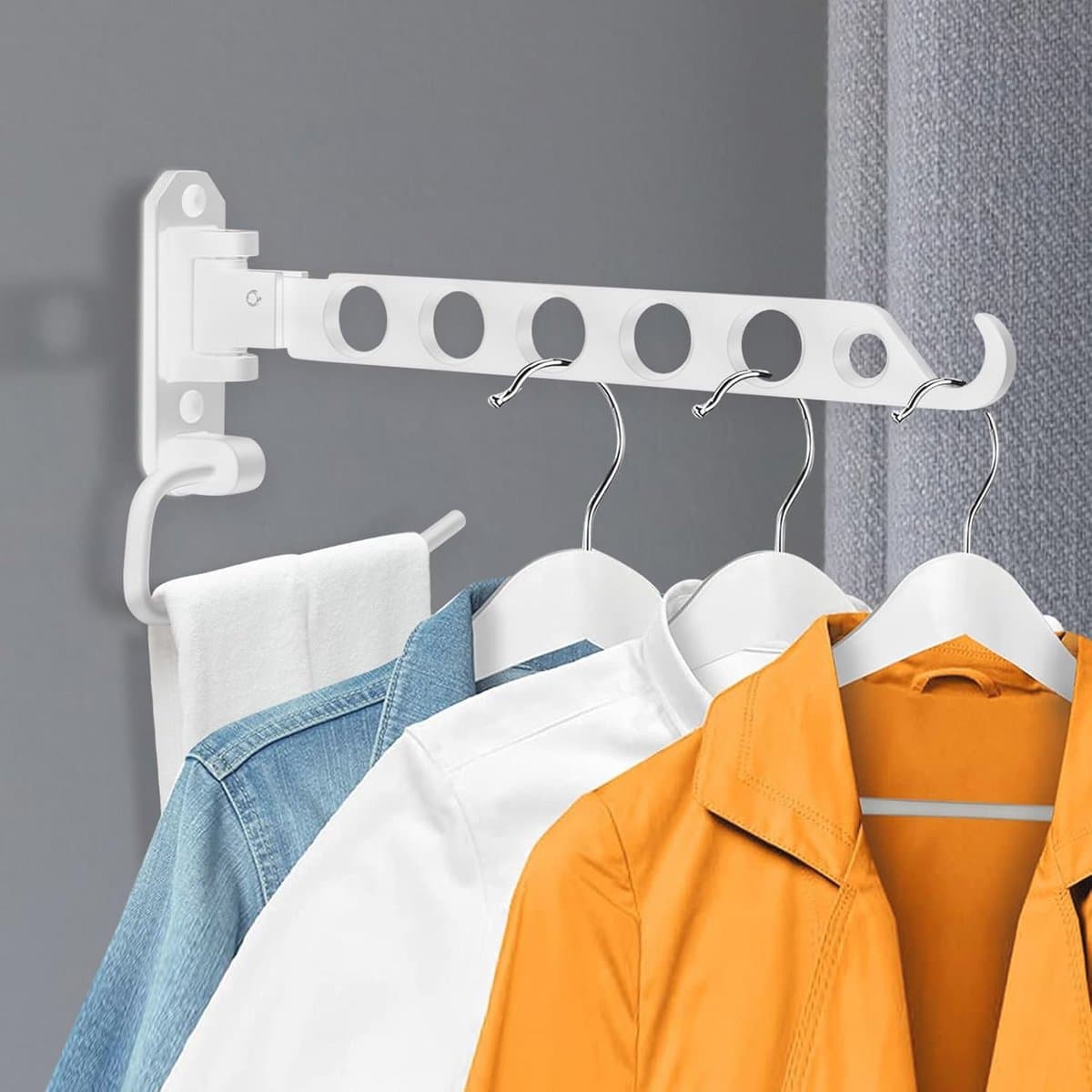 Opvouwbare kledinghaak voor wand, ruimtebesparend en multifunctioneel - ideaal voor balkon, badkamer en wasruimte — afbeelding 1