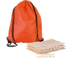 Sorbo Wasknijpers Voordeelzak - met 180x houten wasknijpers - In tasje met hengsels - oranje - was ophangen
