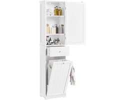 Hoge badkamerkast met wasmand en lade - Ruimtebesparende staande kast voor badkamer