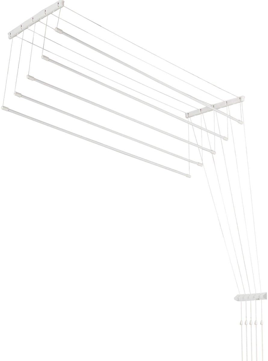 KADAX Plafondwasdroger, wasdroger voor het plafond met 5 stangen, wanddroger met stalen spijlen, plafonddroger, draagvermogen tot 10 kg (wit/110 cm) — afbeelding 1