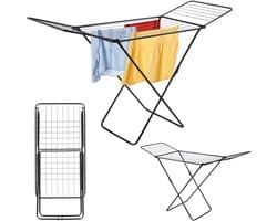 KADAX Droogrek met vleugels, drooglengte 18 m/23 m, luchtstroomdroogrek van gepoedercoat staal, inklapbaar droogrek (zwart/2-vleugels)