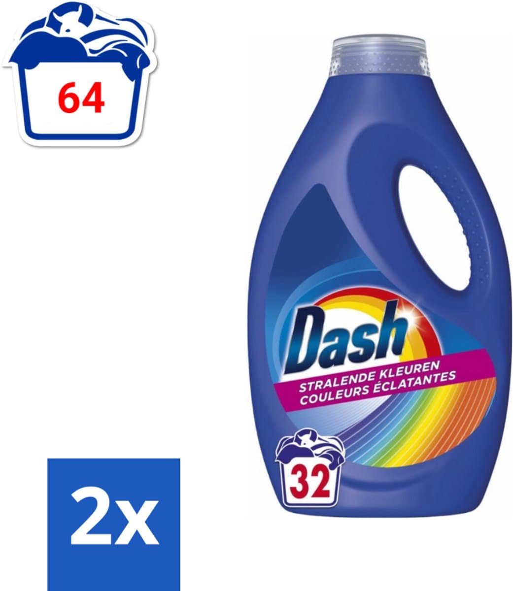 Dash - Stralende Kleuren - Vloeibaar Wasmiddel - Gekleurde Was - 32 Wasbeurten - Voordeelverpakking - 2 stuks — afbeelding 1