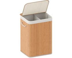 Organess wasmand 2 vakken - Wassorteerder - Wasmand met deksel - Opvouwbaar - 100L - Bamboe — afbeelding 1