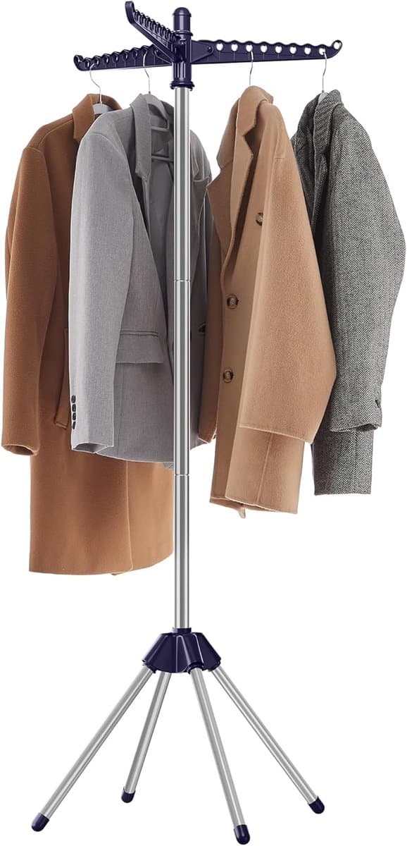 FurnStar Droogrek - Droogmolen met 3 Draaibare Armen - 4 Poten - Voor Binnen - Roestvrij Staal - Voor Maximaal 27 Kledingstukken - 150 cm Hoog - Blauw Zilver - LLR510Q01 — afbeelding 1