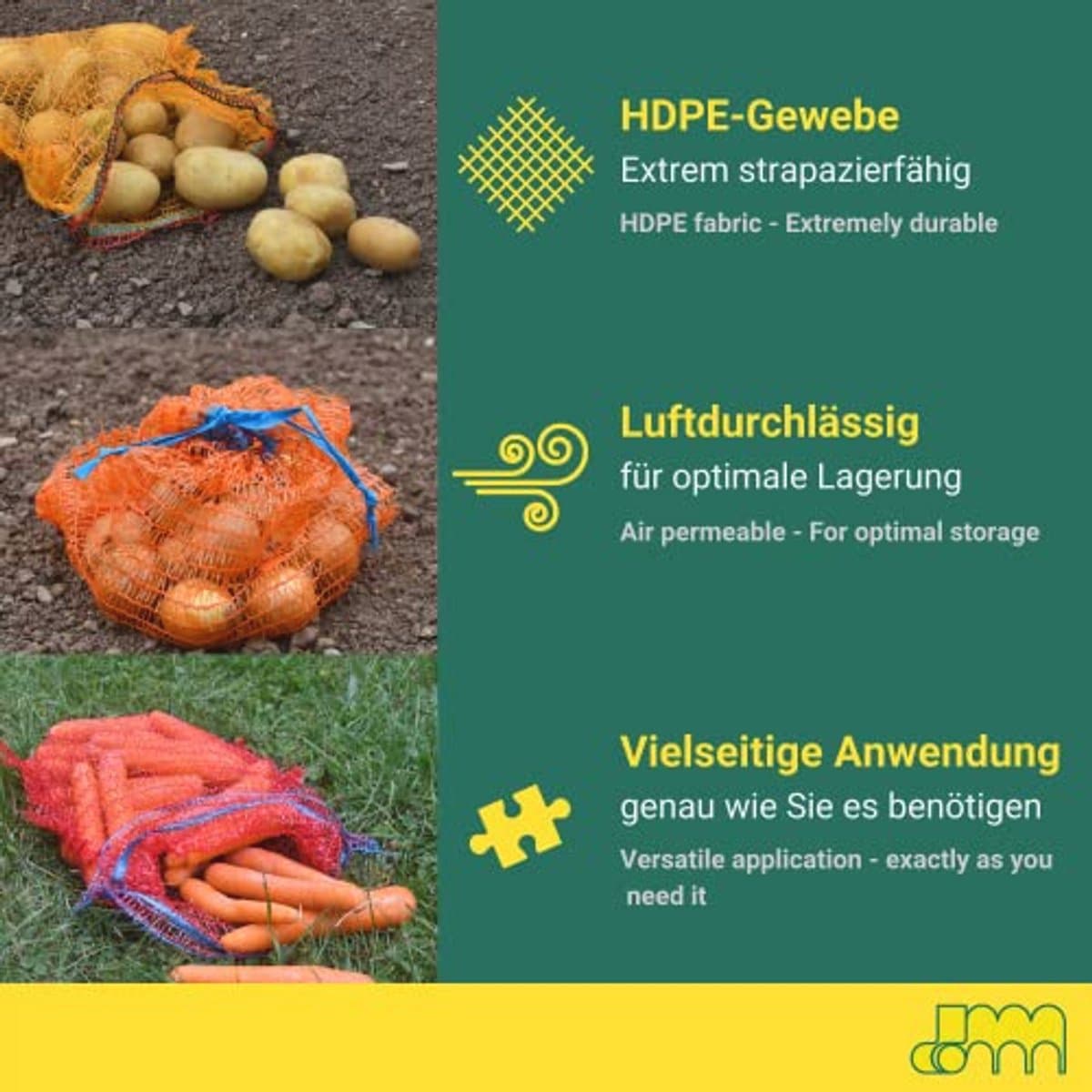 100 Stuks Aardappelzakken Goudgeel met Trekkoord - Grof Gaas voor Fruit, Groenten en Noten - 43 x 60 cm, 12,5 kg Volume — afbeelding 1