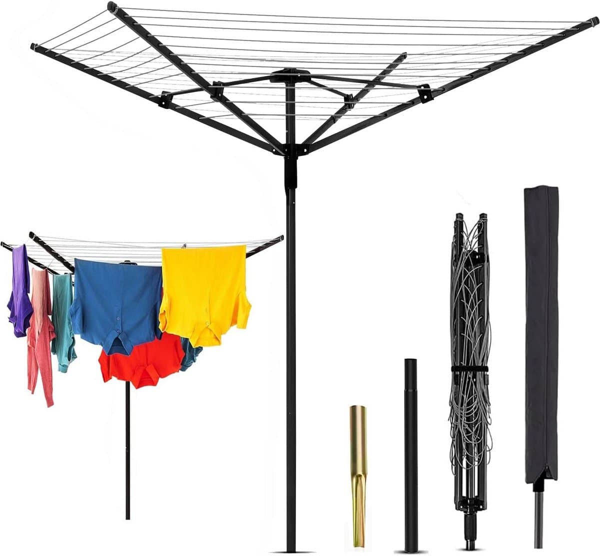 Roterende Waslijn - Kledingdroger - Buiten Drogen - 50 Meter Droogruimte - 4 Arm - Zwart — afbeelding 1