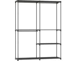Draagbaar Kledingrek - Metalen Frame + Stofplanken - Ruim & Mobiel - Metaal & Stof - Zwart