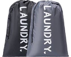 Waszakken - 60*90cm Waszak Groot - Set van 2 stuks - Wasgoed Opbergtas met Trekkoord - Badkamer Was Zak - Laundry Bag - Zwart en Grijs