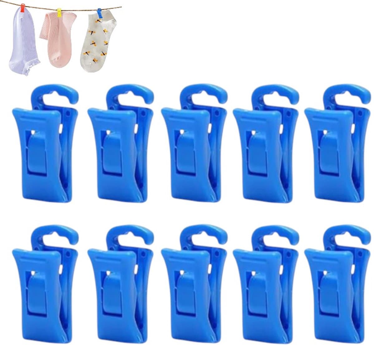 10 stuks - Antislip waslijnknijpers - Waslijnknijpers - Sokkenklemmen - Sokkenklemmen voor wasmachine en droger - Blauw - okkenhouders en sokkenclips - Sokkenklemmen voor wasgoed — afbeelding 1