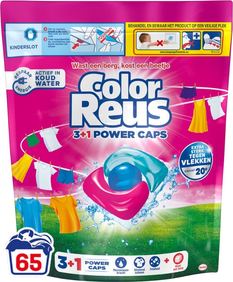 Color Reus 3+1 Power Caps - Wascapsules - Gekleurde Was - 65 Wasbeurten - Grootverpakking — afbeelding 1