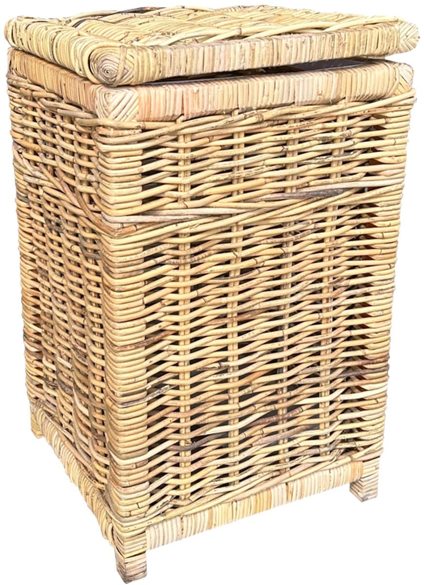 Rotan Wasmand Naturel - 40x40xH65 cm - met linnen waszak klittenband - Wasmand van riet - Naturel rotan — afbeelding 1