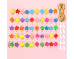 50 Mini Houten Wasknijpers met 10m Jute Koord - Decoratieve Ophangclips voor Foto's en Handwerk