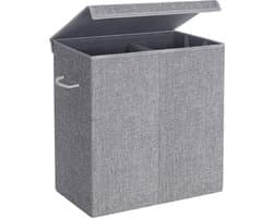 wasmand 142 L, waszak van imitatielinnen, wassorteerder, waskist met aparte vakken, magnetische deksel en handvatten, opvouwbaar, waszak afneembaar, grijs LCB02G — afbeelding 1