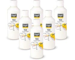 Creall Textiel- & Stoffenverf - Wit - 6 x 250 ml - Machine wasbaar na fixatie - Voor T-shirts, jeans, schoenen, stoffen tassen, meubels en auto-interieurs/hemelbekleding