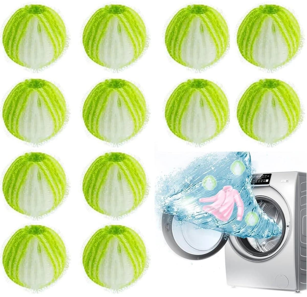 Verpakking van 24 herbruikbare nylon shampooballen voor huisdierharen, geschikt voor de wasmachine en droger, verwijdert katten- en hondenhaar, beschermt kleding en is milieuvriendelijk. — afbeelding 1
