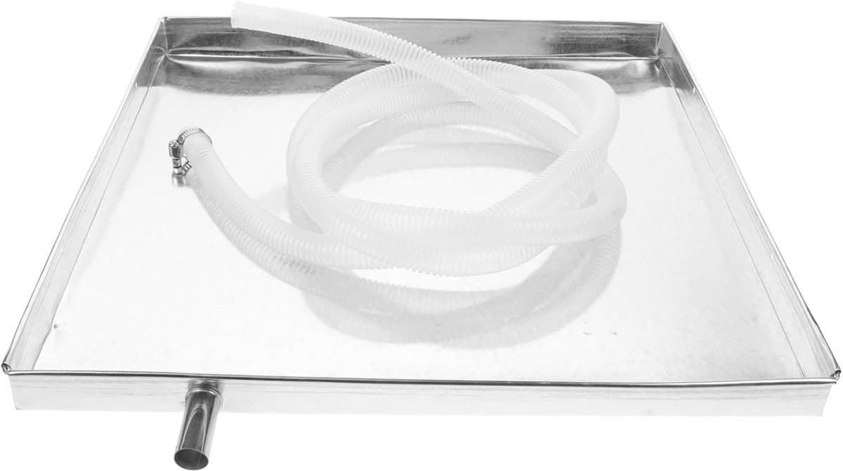 Airco Lekbak - Wateropvangbak Condensaat - Voorkom Lekkage - Inclusief Afvoerbuis - 40x40x3.5cm - Zilver — afbeelding 1
