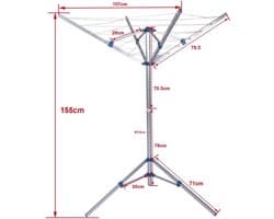 NBAP® Droogmolen met Voet voor Camping & Thuis - Wasrek Staand - Droogrek Inklapbaar - Zilver met Blauw