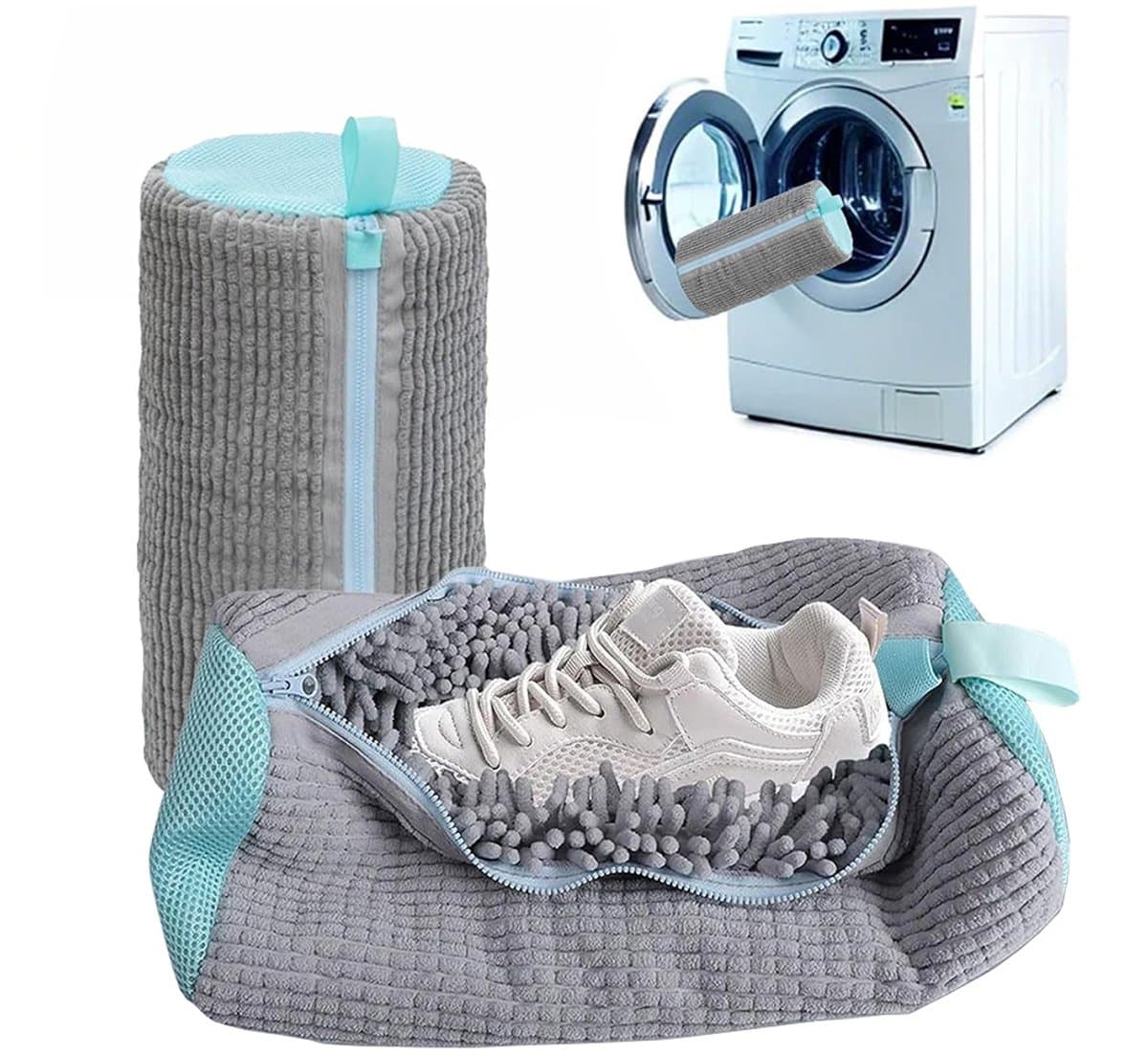 Waszak Schoenen met Rits - 360° Uitgebreide Reiniging - Sneakers Waszak voor Wasgoed - Schoen Waszak Wasmachine - 2 Delige - Grijs — afbeelding 1