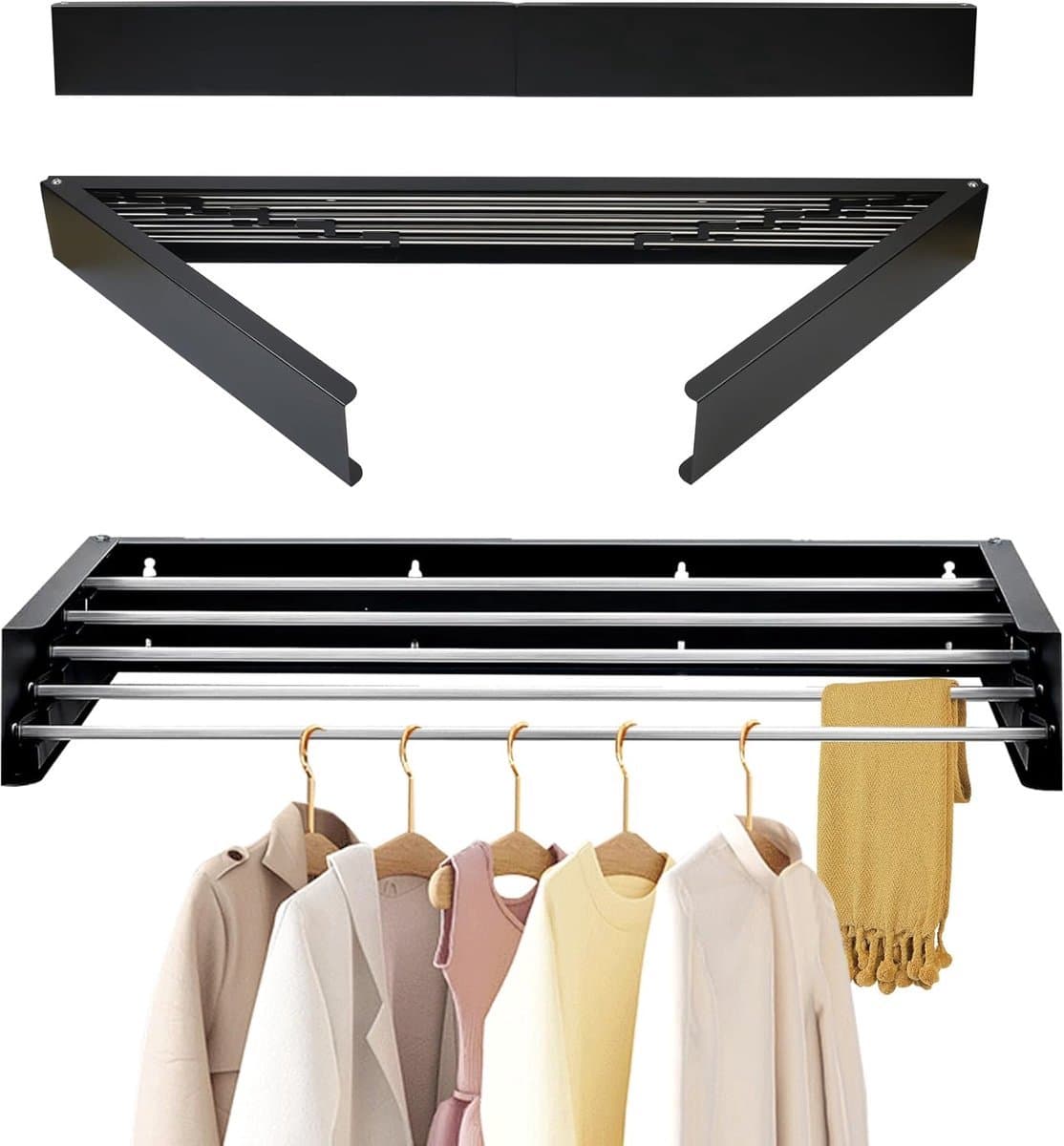 FitFusionHome Wanddroogrek – Droogrek - Inklapbaar Droogrek - Wasrek Hangend - Uitschuifbaar - Muurdroogrek - 4m Drooglengte - 80 cm - 4m Drooglengte - Zwart — afbeelding 1